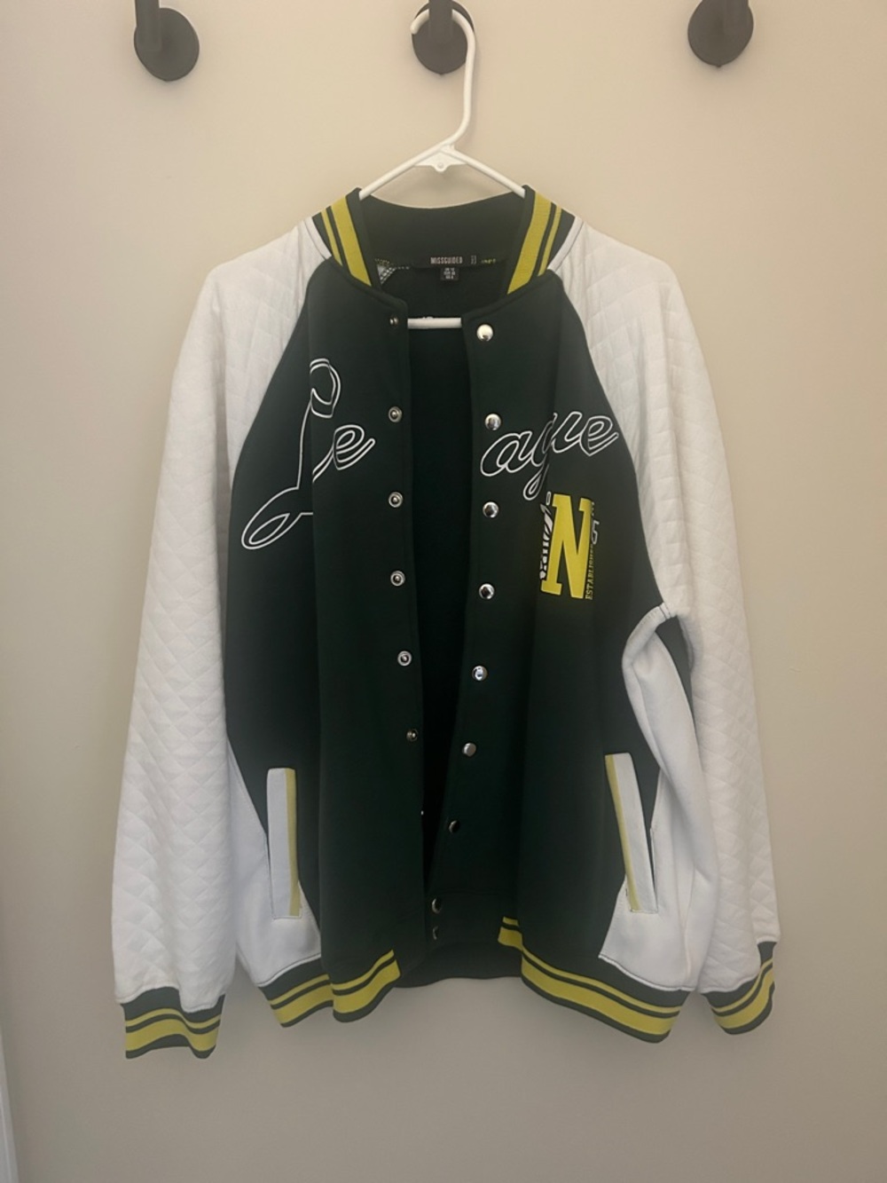 Missguided Black, White & Yellow Quilted Sleeve Varsity Jacket